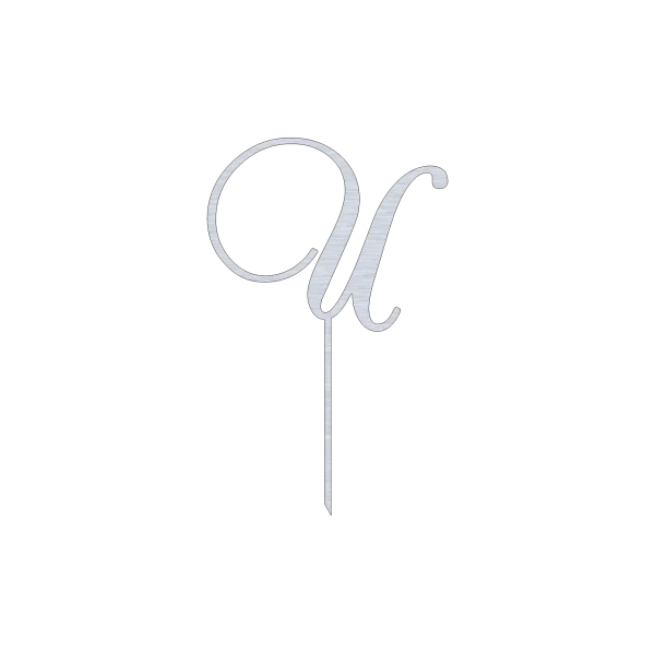 Elegant U monogram letter swirl script cake topper with a sleek and modern design. Made from Aluminum with a Natural Aluminum finish, featuring precise laser-cut craftsmanship. Perfect for weddings and special occasions.